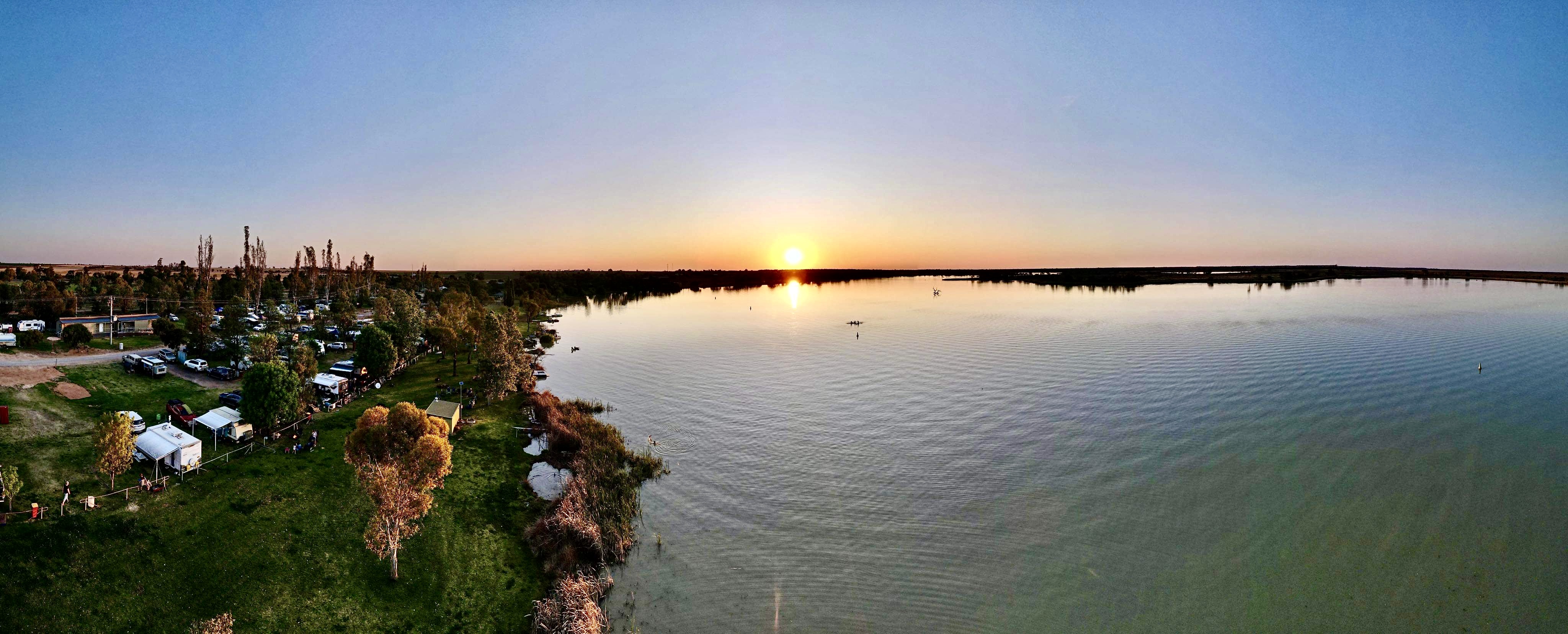 Aerial view of Lake Cullulleraine at sunset